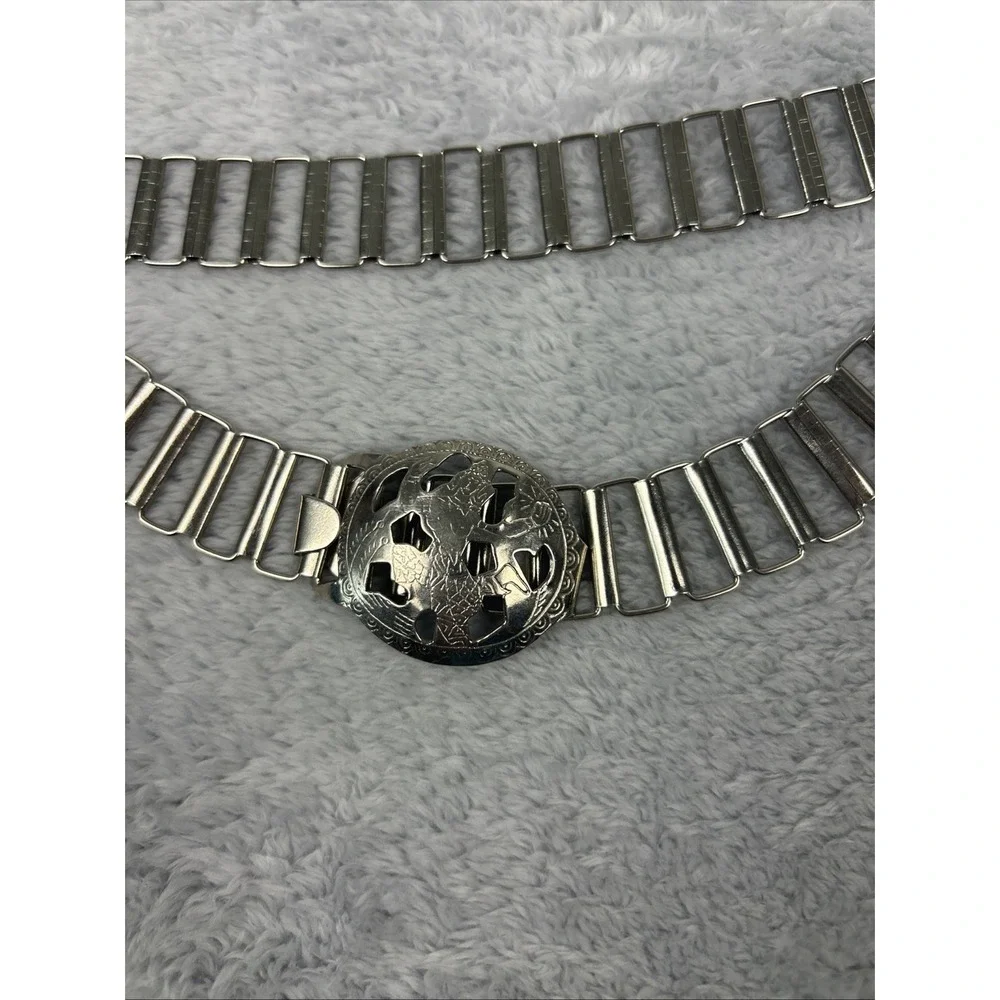 Body Chain Silver tone Metal Belt Buddha Embossed Buckle Adjustable to 34